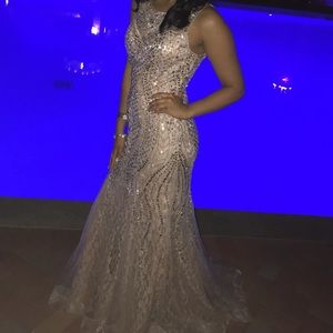 Light pink embellished prom dress